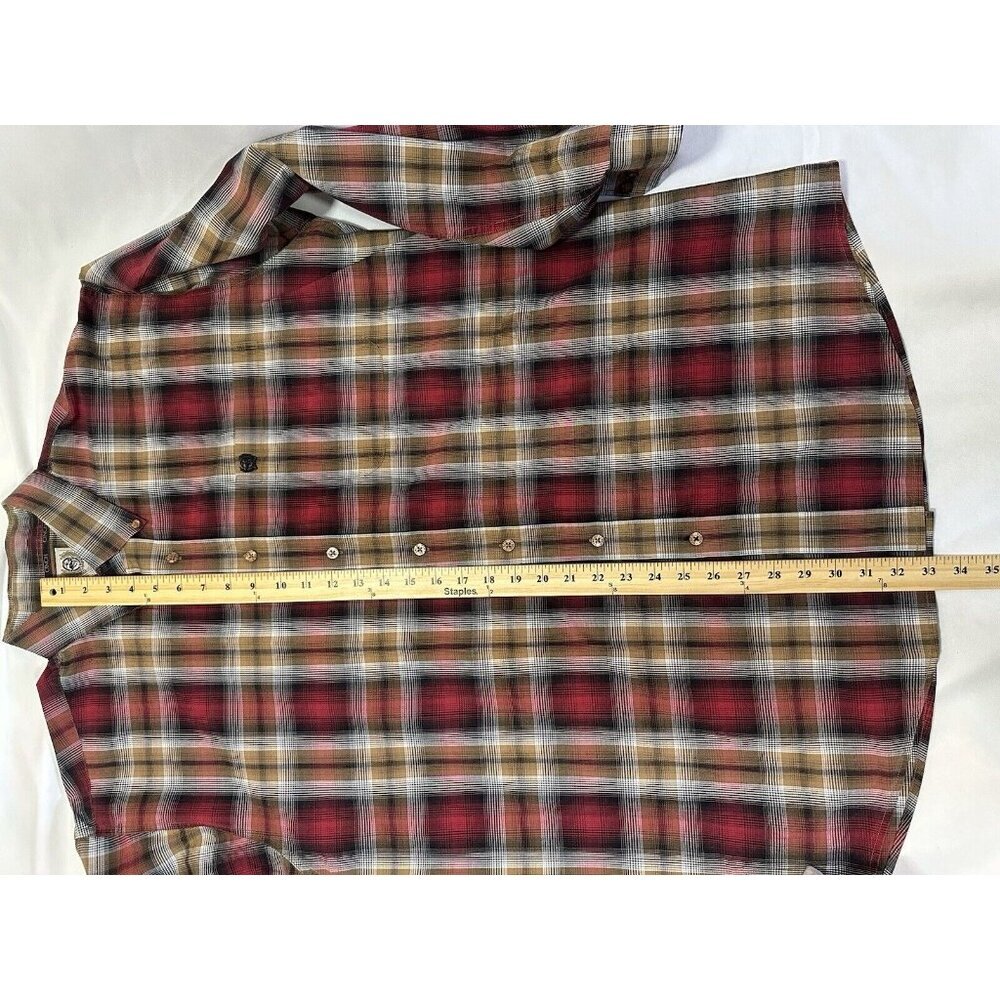 CINCH MEN'S XL 100 % COTTON PLAID RED/BROWN LONG SLEEVE COLLAR WESTERN SHIRT - Picture 7 of 9